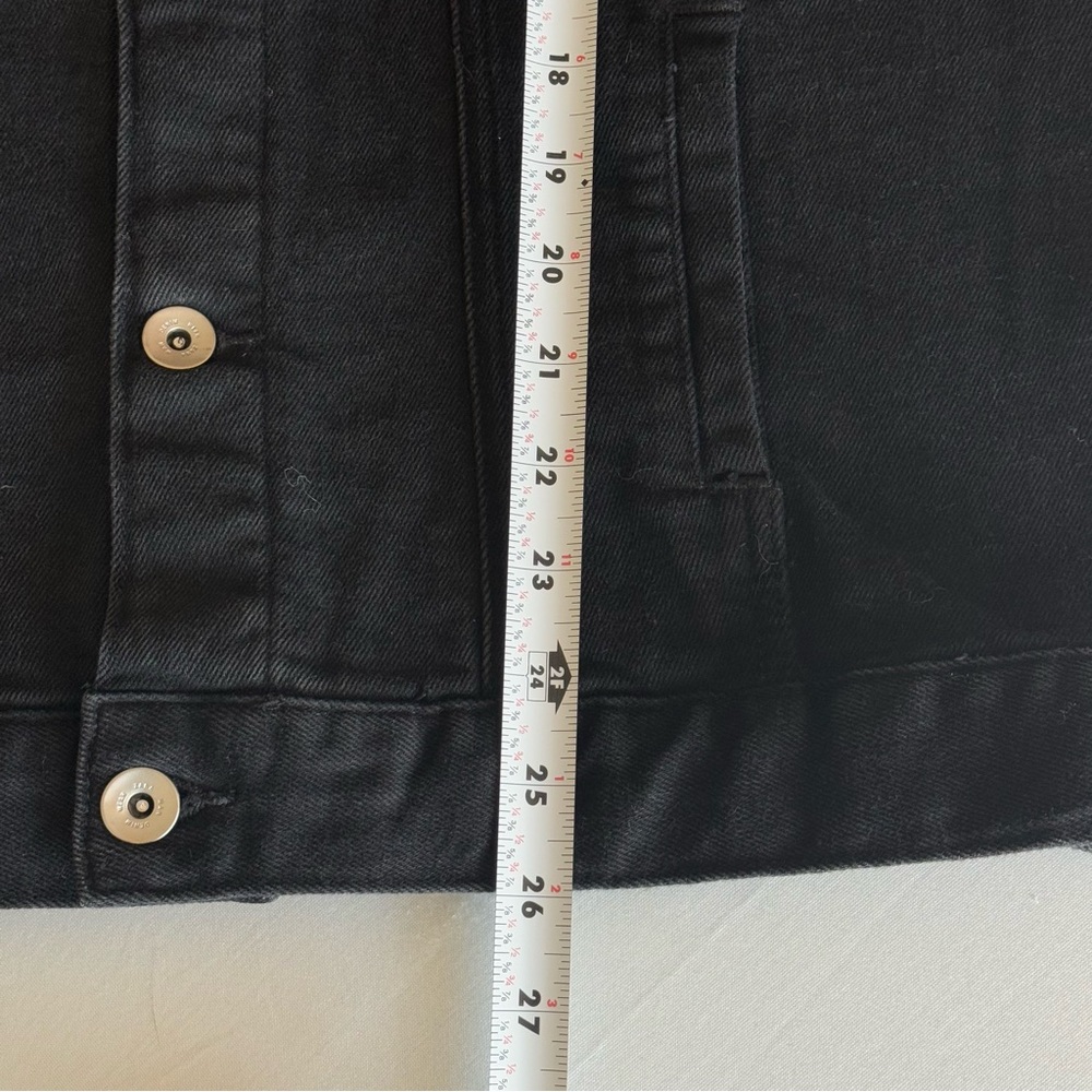 Zara Man Faux Suede Fringe Studded Black Denim Jacket Pockets Button Up Size L - Picture 15 of 16